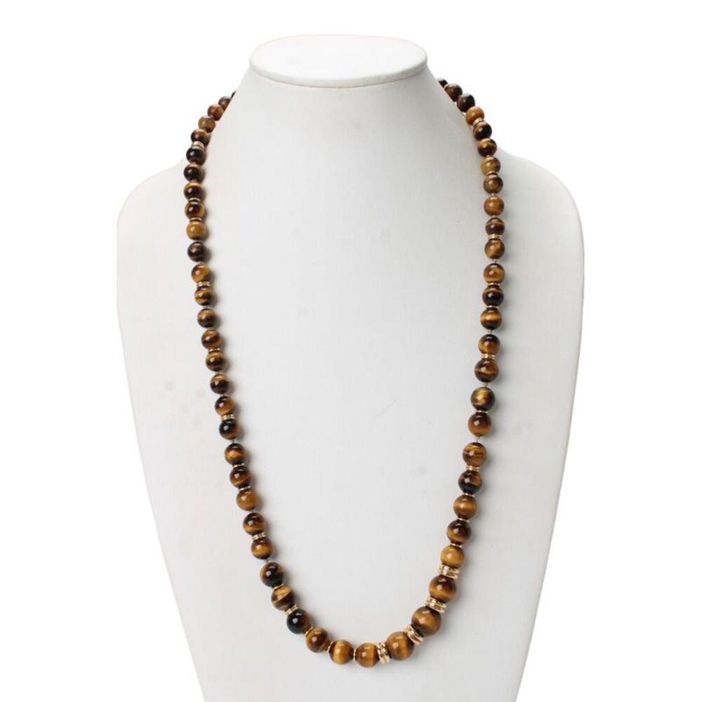 Designer Womens 13K Gold Tigers Eye Graduated Bead Strand Necklace 30" 128g